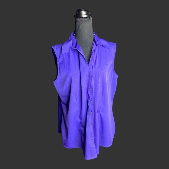 Purple Sleeveless Button Up Blouse.   Dsst-03 - Picture 5 of 8